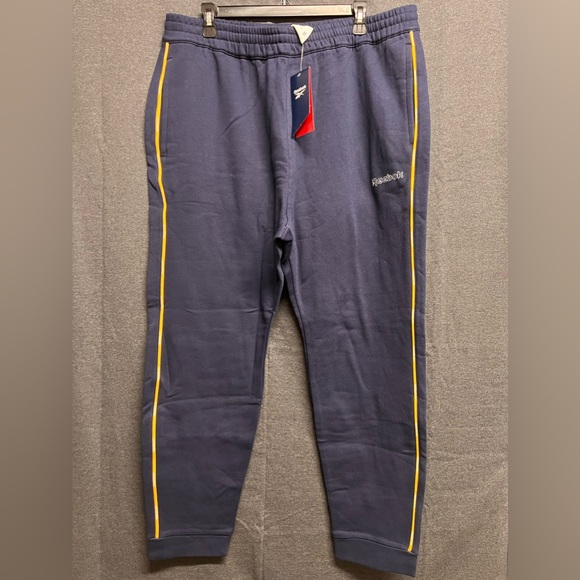 NWT -  Reebok Te Piping Jogger Pants, Vector Navy/Yellow - Size XL - Picture 4 of 9